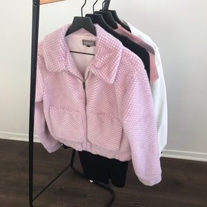 4Si3nna pink and white check fur jacket S